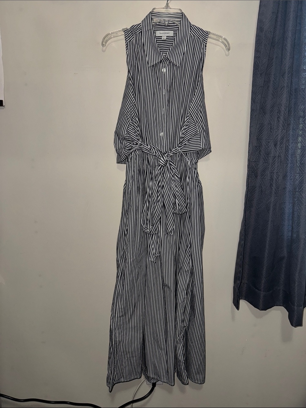 Banana Republic Blue and White Striped Midi Shirt Dress